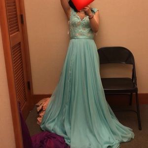 Blue Flowy Prom Dress